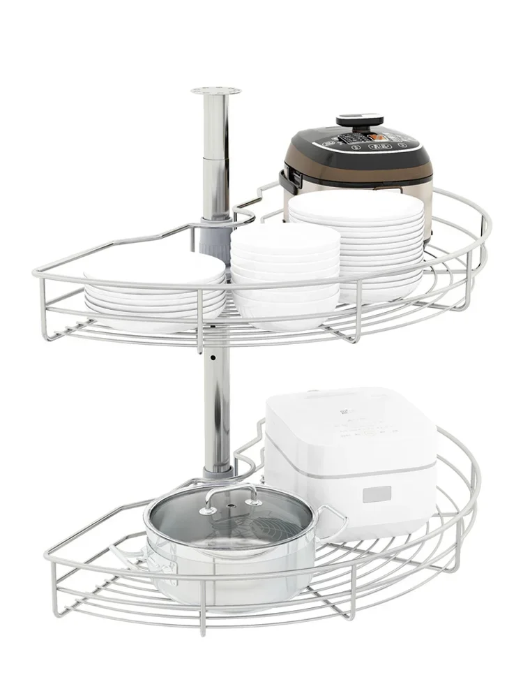 

201 Stainless Steel Cabinet Corner Basket Turntable Basket Double Layer Linkage Stainless Steel Corner Frame