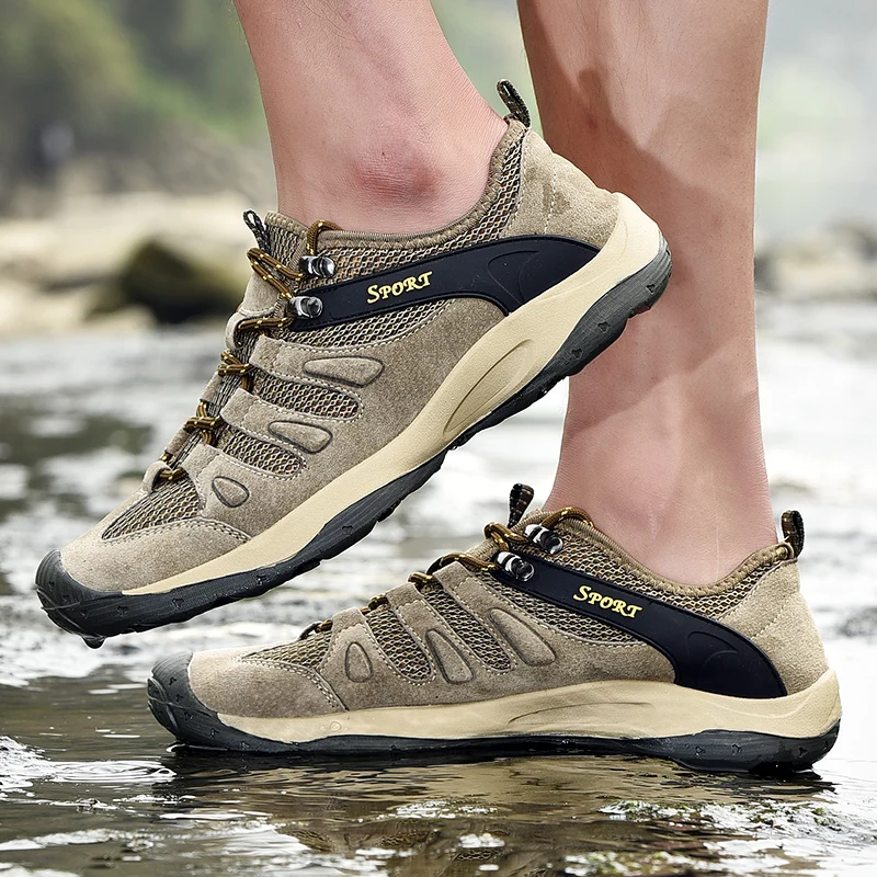 

Men Mountaineering Shoes Leather Outdoor Mesh Shoes Breathable Comfortable Casual Sports Hunting Sneakers Zapatos De Montaña
