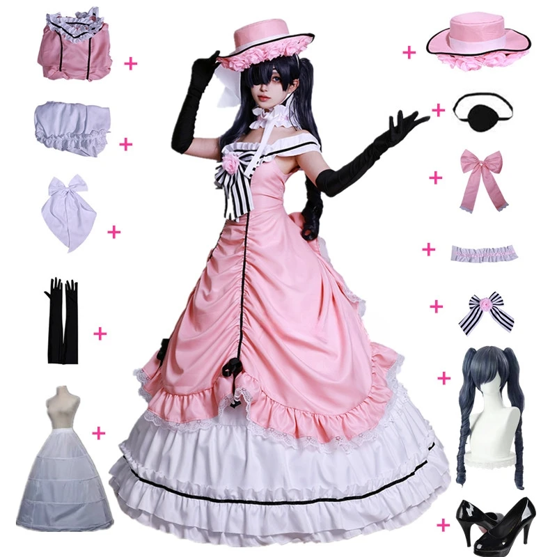 

Anime Black Butler Kuroshitsuji Ciel Phantomhive Cosplay Sleeveless Lace Maid Cut Full Dress Uniform Outfit Princess Costumes