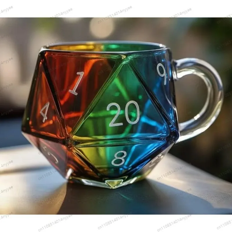 D20 Dice Rainbow Mug - Polyhedral Ceramic Coffee Cup, Creative Tabletop Game Gift for D&D Players, RPG Enthusiasts