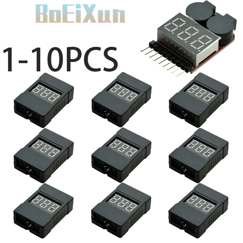 1-10PCS 2 IN 1 1-8S Lipo/Li-ion/Fe Battery Voltage Tester Low Voltage Buzzer Alarm Checker For Vehicles & Remote Control Toys