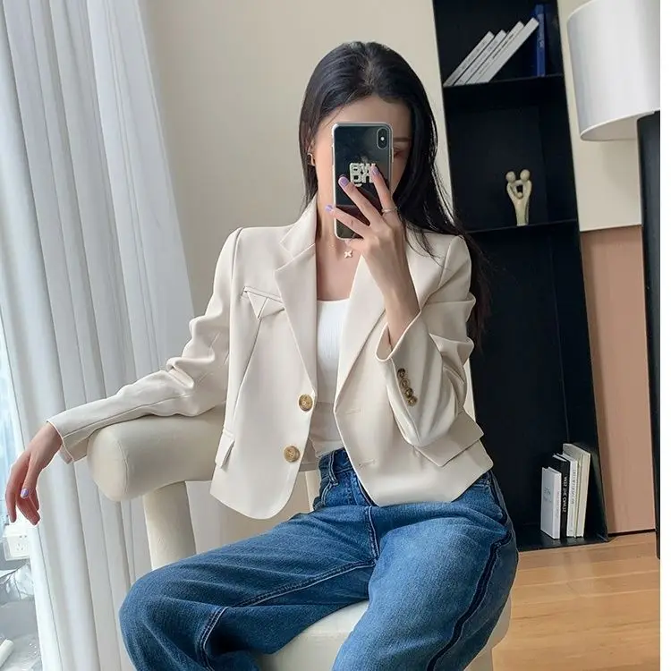 Short Suit Jacket For Women\'s Spring And Autumn 2024 New Beige Casual Fashion Lapel Jacket