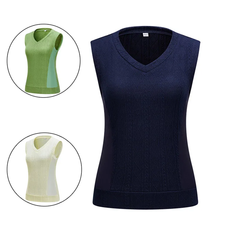 

TTYGJ Autumnn Female Sleeveless Golf Vest Lady Warm Soft Slim Tops Women Knitted V-neck Waistcoat Leisure Sporty Apparel