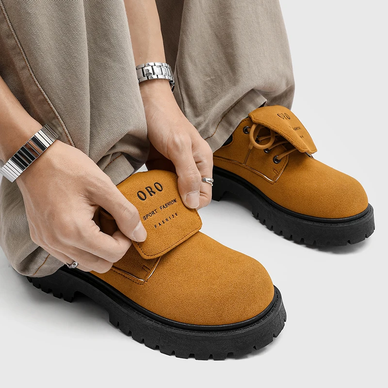 

Men's Casual Leather Shoes Workwear Chunky-Sole Elevated Derby Shoes for Men Distinctive Flap-Top Design Wide-Toe Leather Shoes