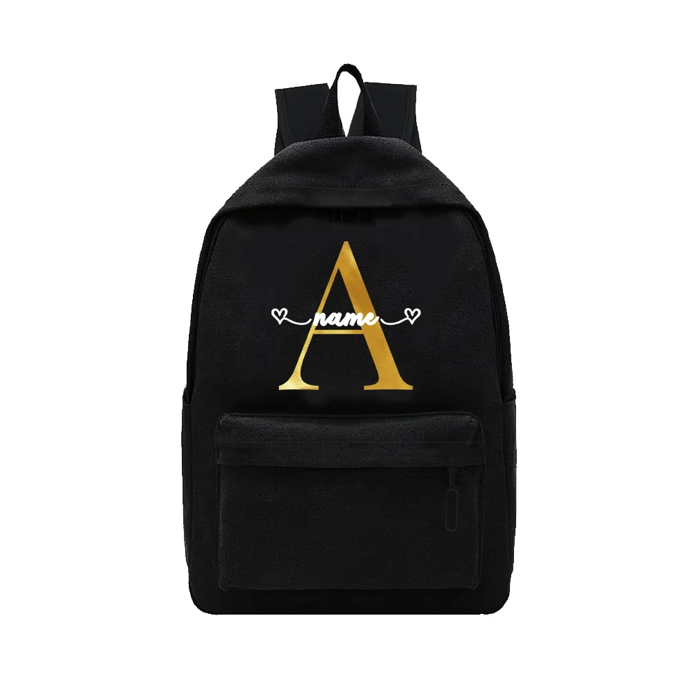 Personalized Customized Black Backpack Large Capacity Travel Hiking Backpack Casual Travel Backpack Gold Letter Series