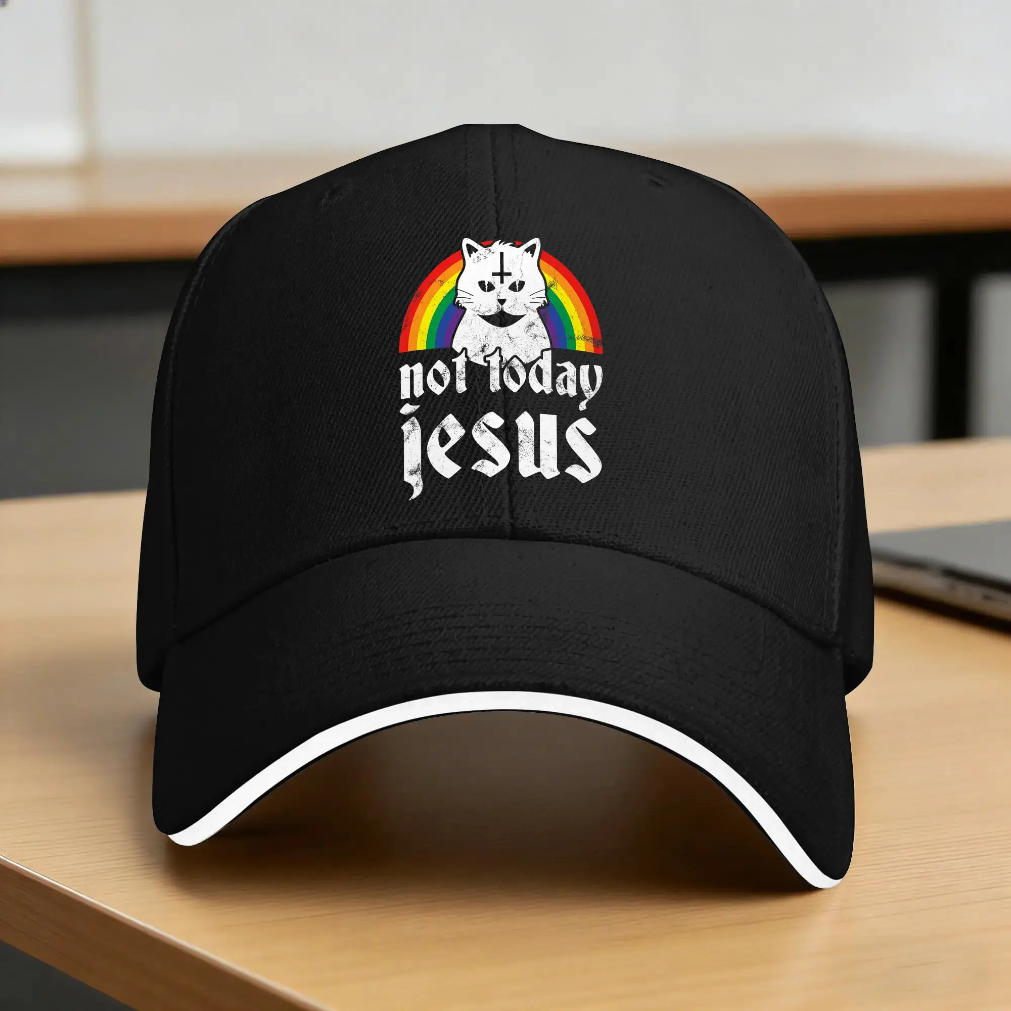 Not Today Jesus Shirt Rainbow Satanic Cat Baseball Cap  Street Style Trucker Hat Summer Unisex Men Outdoor Sport Baseball Caps
