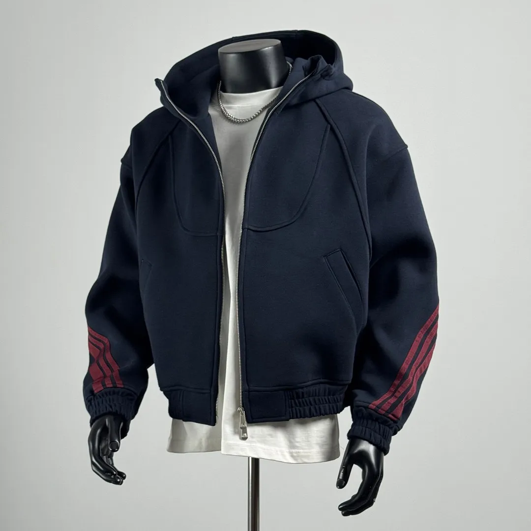 

Fall New Heavyweight 500g Men's Hoodie ort Japanese Sle Vintage Striped Open Cardigan Jaet Contrast Color Stripes Top