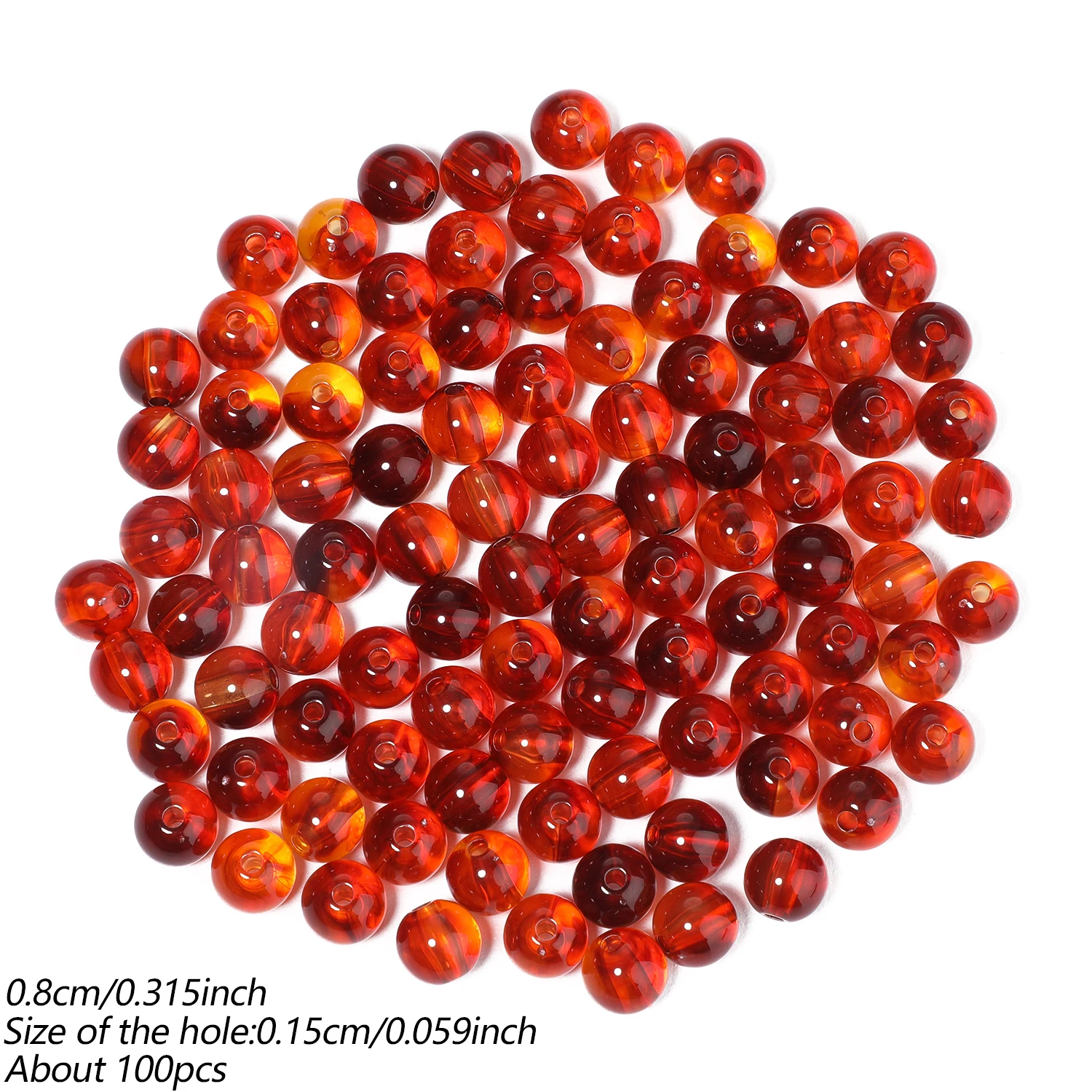 100 Stück 8mm Runde Acrylperlen Mehrfarbige Lose Abstandsperlen für DIY Ohrringe, Armbänder, Halsketten und Schmuckherstellung Zubehör – Detail 4