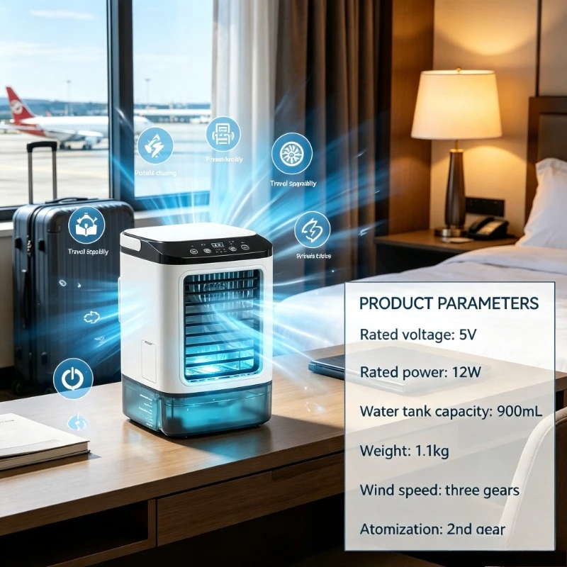 Dorm Bedside Mini Evaporative Air Cooler 900ml Rechargeable 3‑Speed 7‑Color Ambient Light