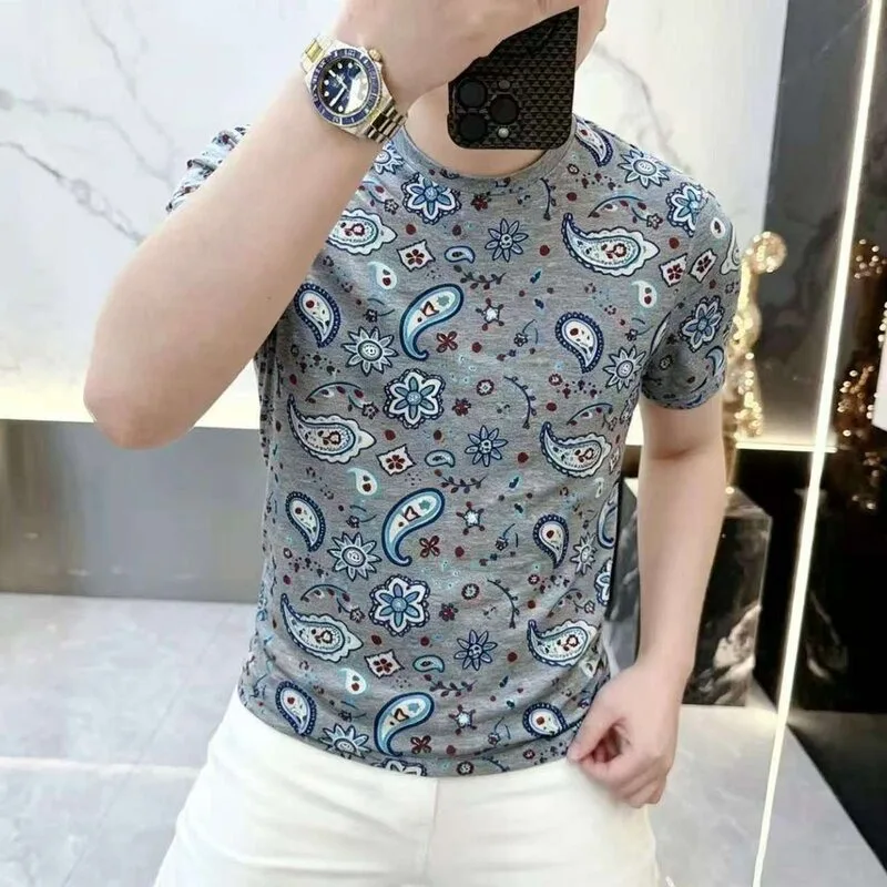 Trendy Summer Retro Printed T-shirt for Men Short Sleeved Round Neck Casual T-shirts Breathable Cool Social Streetwear Tee M-5XL