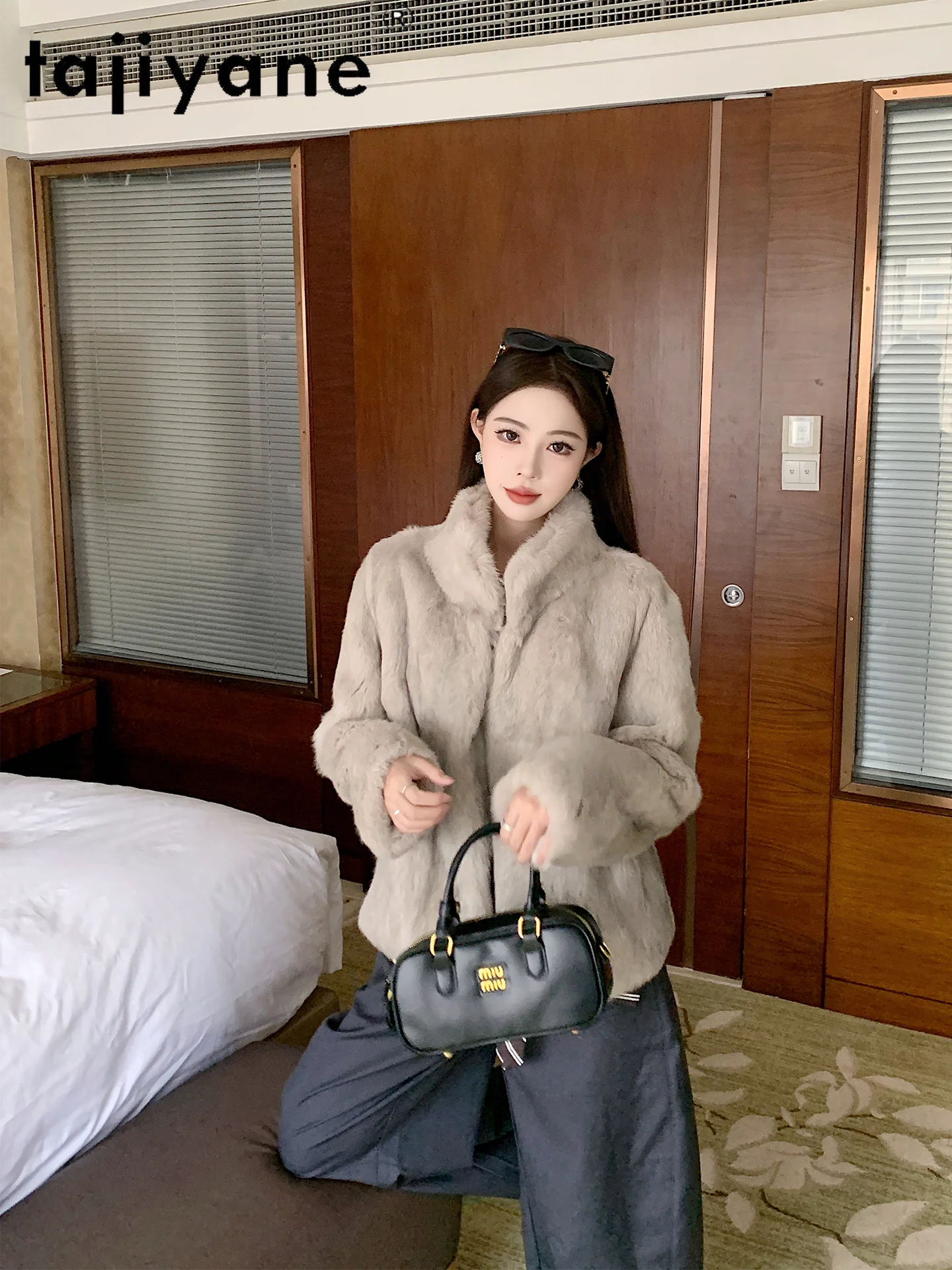 타지야네 100% 토끼털 코트 여성 스탠드 칼라 리얼 퍼 재킷 겨울 여성 의류 2025 럭셔리 퍼리 재킷 여성용 코트