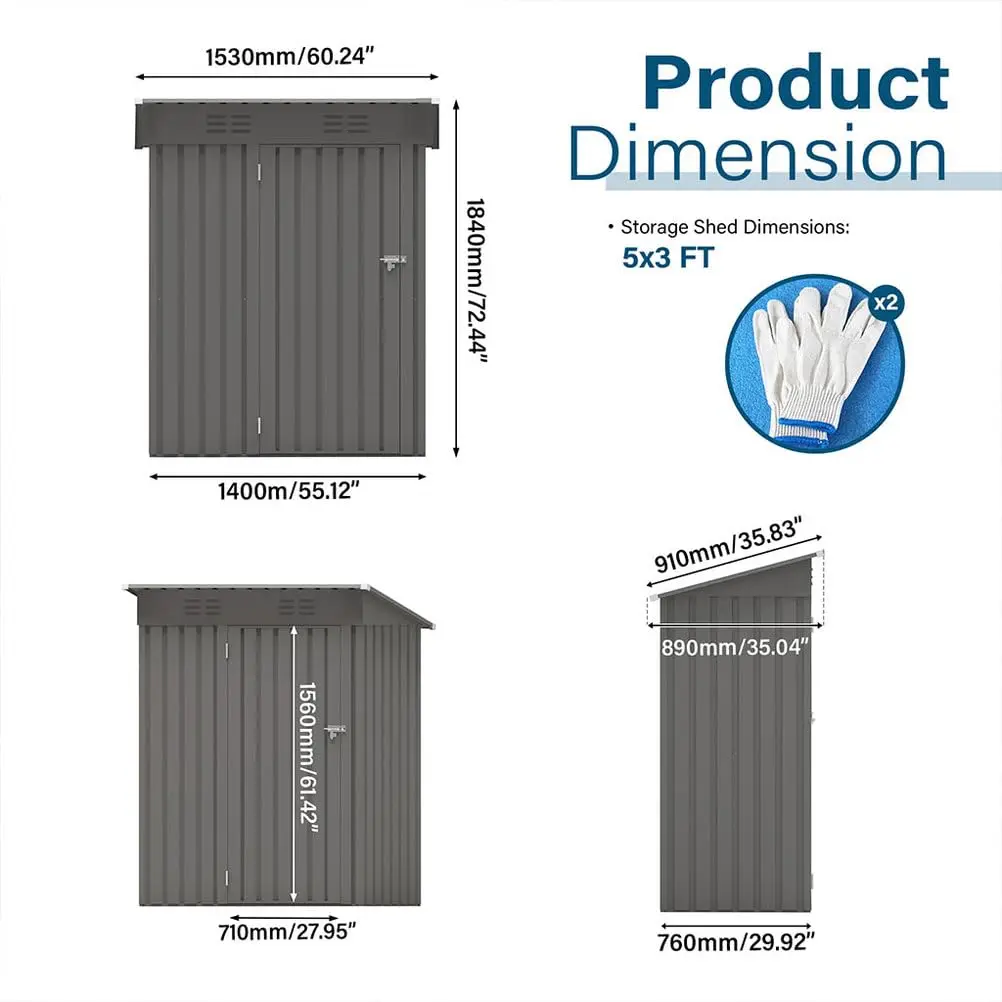 5x3 FT Metal Storage Shed with Lockable Door & Waterproof Roof, Ventilated Steel Tool Shed for Backyard Patio Lawn, Customized
