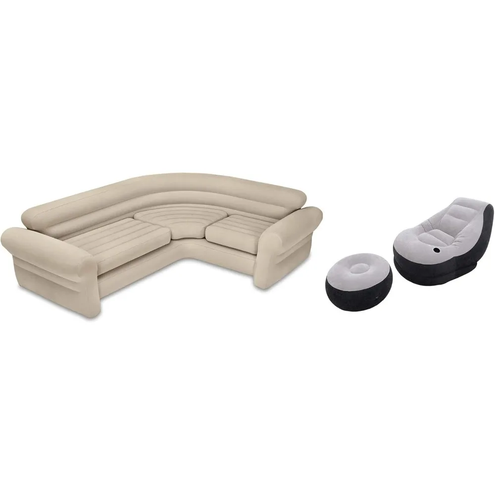 

Inflatable Corner Living Room Neutral Sectional Sofa & Lounge Chair Set