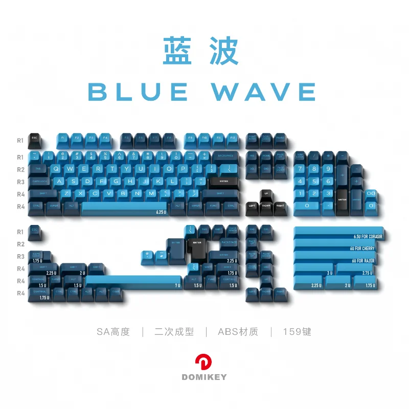 

Domikey Blue Wave 159 Keys Double shot ABS Keycap SA Profile for 68 84 80 81 108 980 layouts