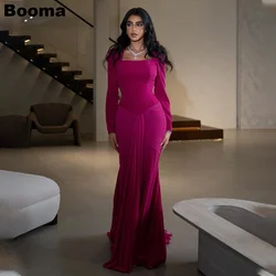 Booma Elegant Mermaid Evening Dresses Square Collar Long Sleeves Formal Occasion Dresses for Women Arabic Party Prom Gowns