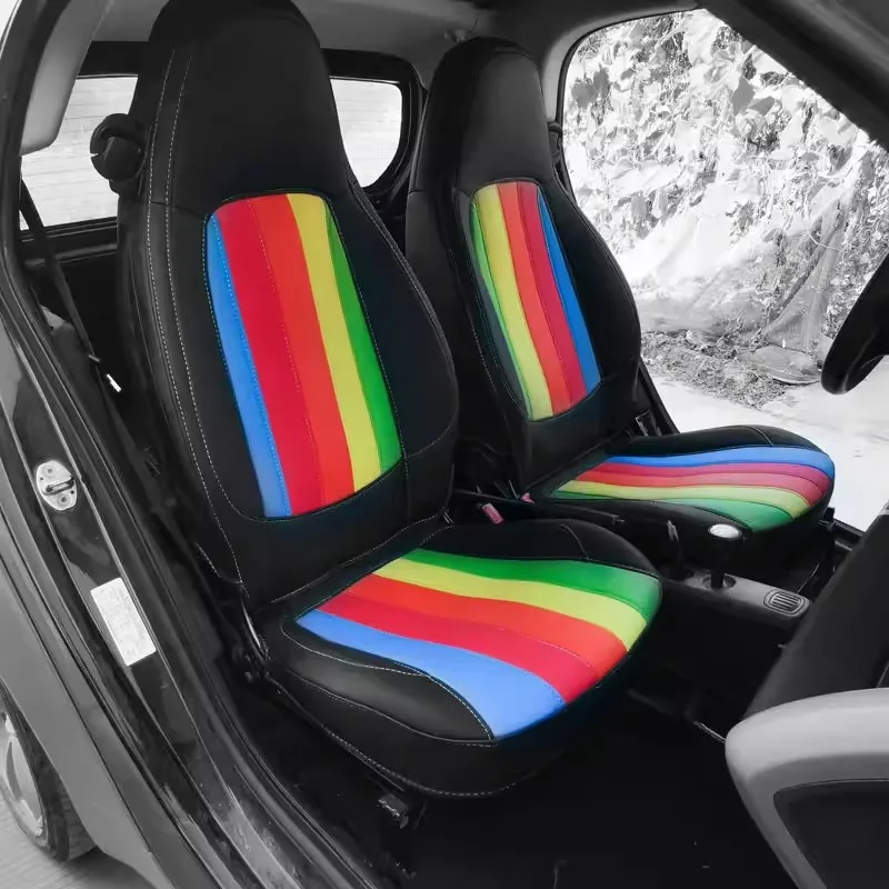 2Pcs Car Colored Full Surround Leather Seat Cover Ventilate Decoration For Smart 451 453 Fortwo Car Accessories Interior