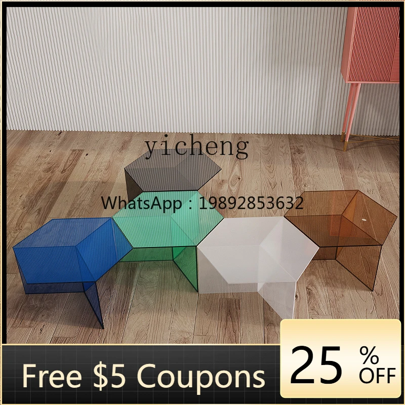 

coffee table modern living room creative tea table light luxury Internet celebrity color transparent tea edge table