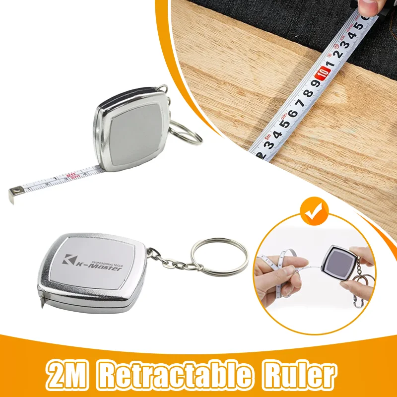 2M Retractable Ruler Measure Tape Small Keychain Construction Tools Roulette Measuring Instruments Mini Portable Tape Measure