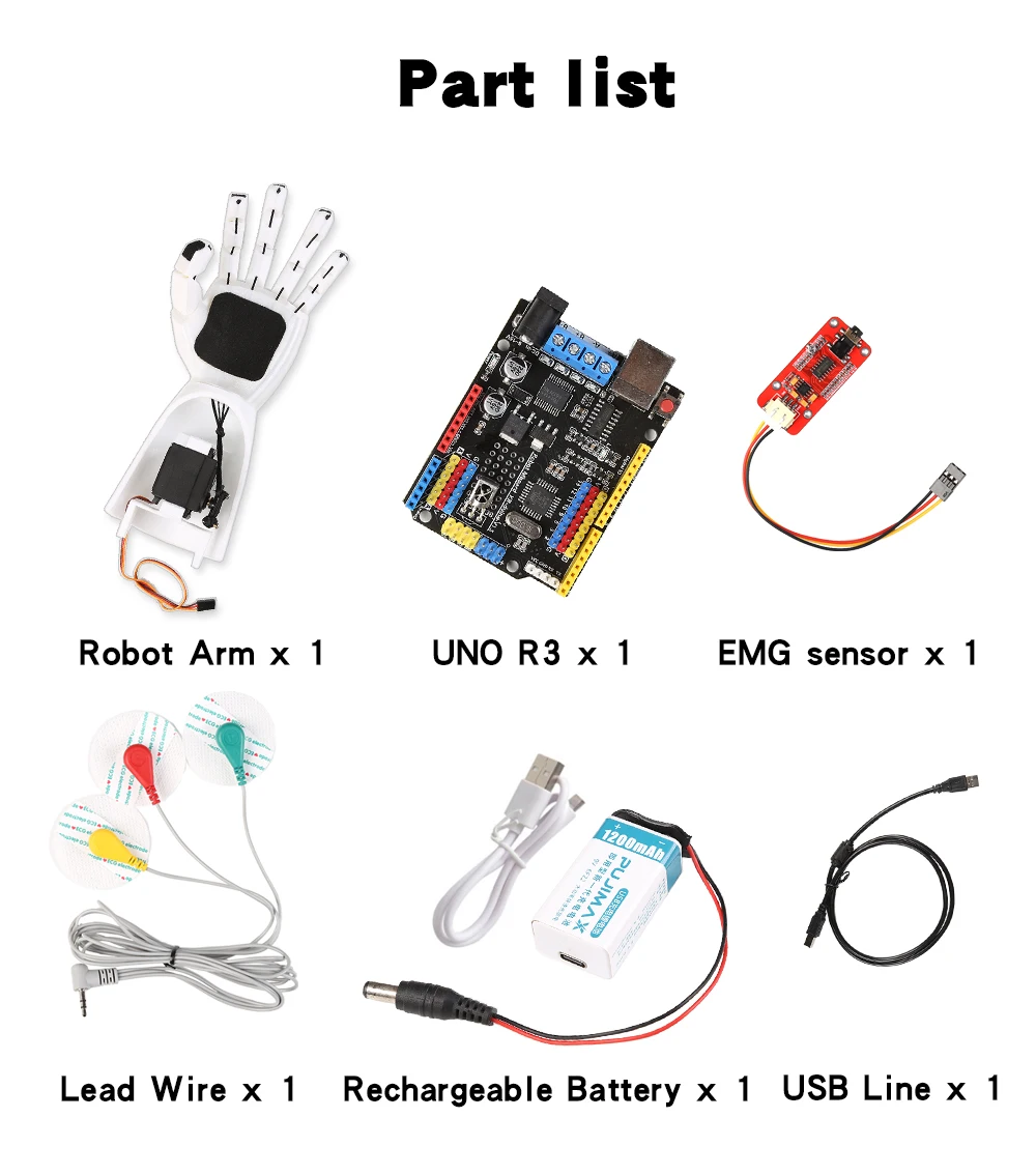 EMG Controlled Robotic Arm For Arduino EMG Sensor Diy Kit School Science STEM Education Physics Teaching