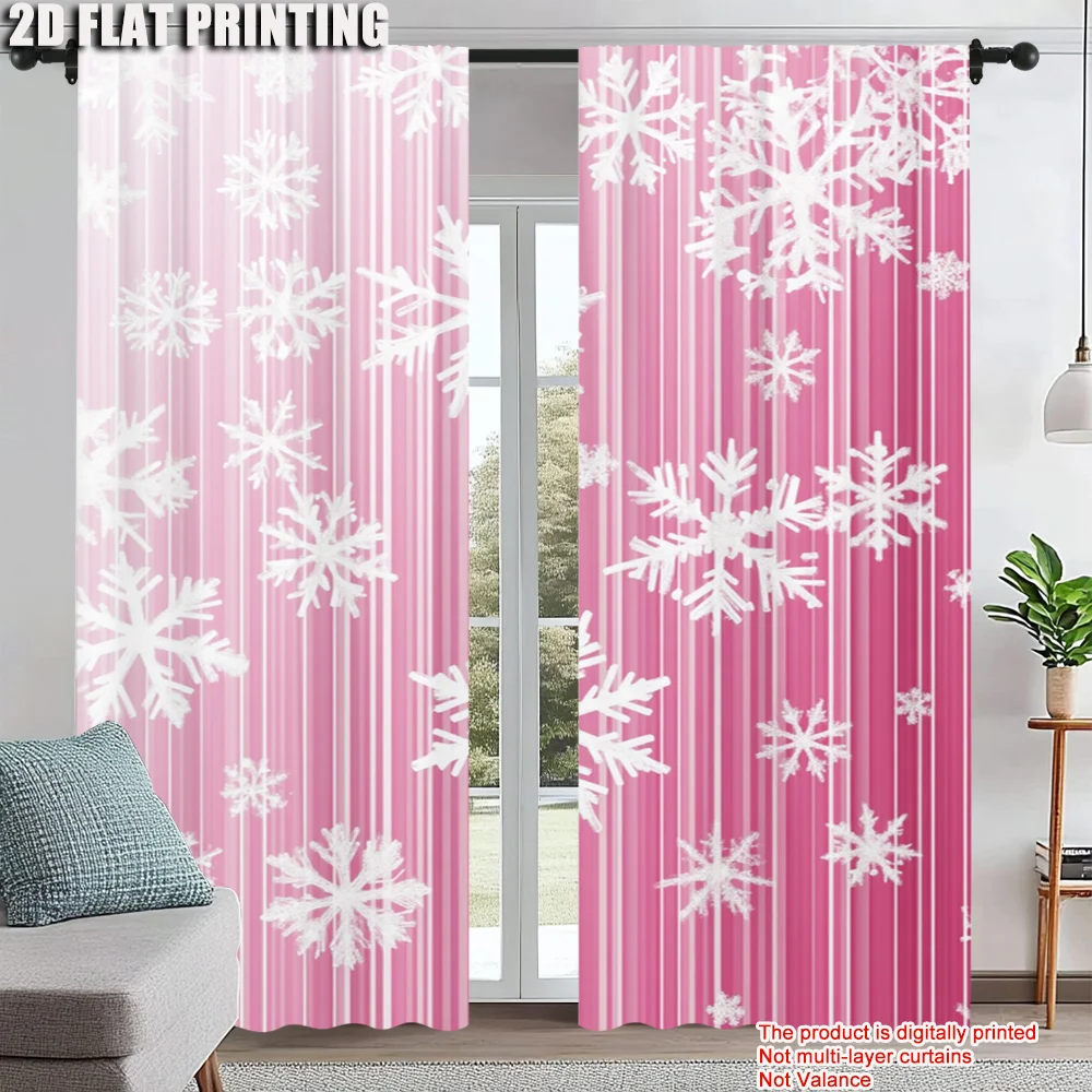 

2Pcs Festive Christmas Pink Curtains Snowflake Pattern Curtains For Bedroom Office Kitchen Living Room And Study Perfect For