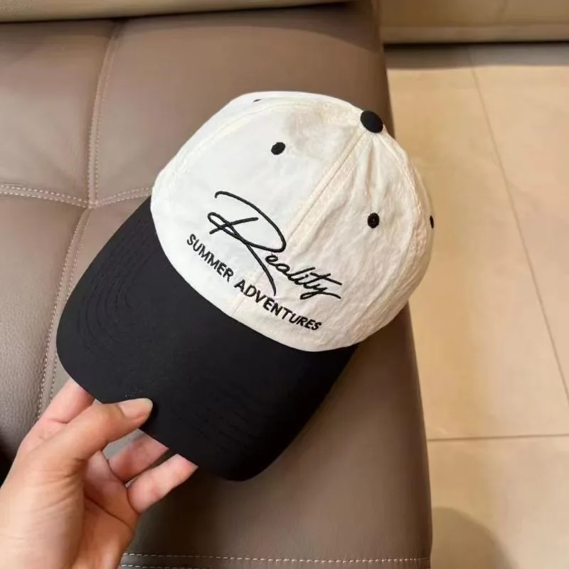 Color-blocked Embroidered Retro Baseball Cap, Women's Soft-top, Versatile, Face-framing, Sun-shading Cap