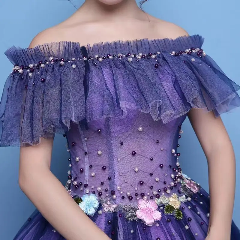 Vestido de quinceañera con hombros descubiertos, traje de baile de tul con apliques coloridos y cuentas exquisitas, dulce y elegante, 2023