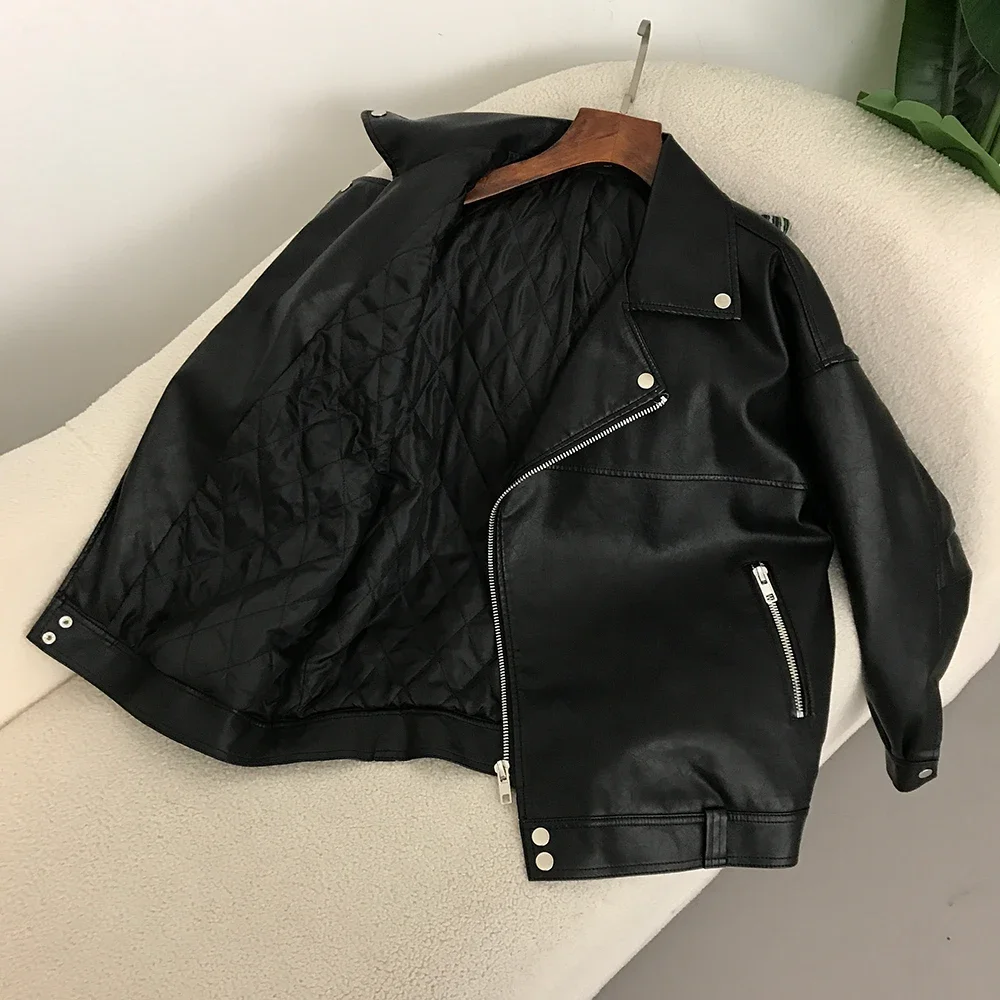 Oversized Coat Faux Leather Jacket PU Loose Motorcycle Jackets Female Women Casual Streetwear  Chic New Spring Zippers