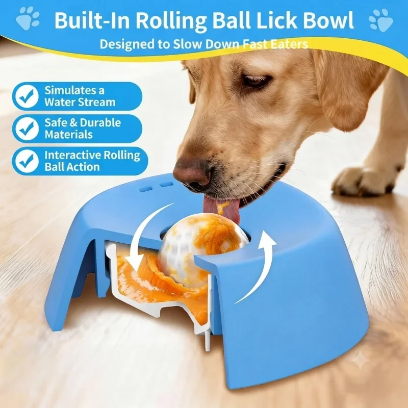 Lecknapf für Hunde mit rollendem Ball, Slow Feeder, Anti-Erstickungs-Design für Hunde und Katzen, Joghurt, Knochenbrühe, flüssige Leckerlis, interaktiver Napf für Haustiere – Detail 3