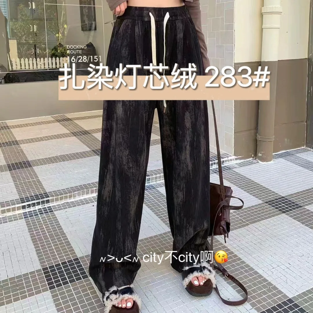 بنطال ذو قصة أرجل واسعة أسود مطوي للمرأة الربيع المضادة للتجاعيد مطاطا صالح نمط Preppy مدينة تخفيف الأربطة حزام الخصر تنفس