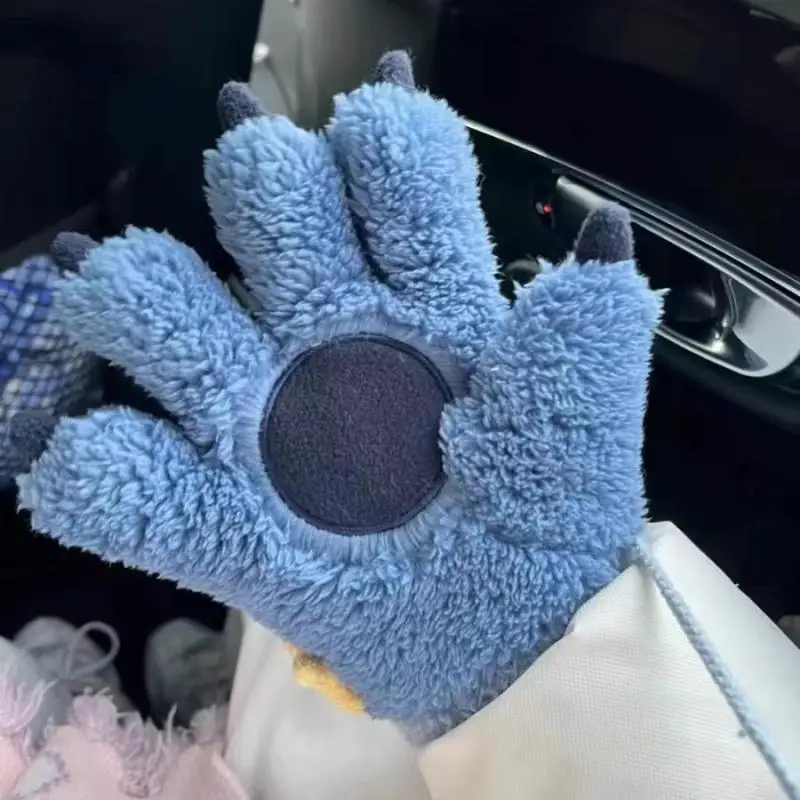 Kawaii Disney Stitch Gloves Cartoon Stitch Paw Claw Blue Gloves Plush Mittens Winter Warm Glove Kids Adult Winter Hand Gifts