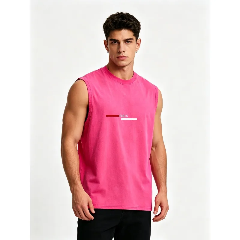 Men Washed Sleeveless Tank Minimal Line Letter Print Soft Cotton Loose Top Male Summer Running Basketball Gym Strely