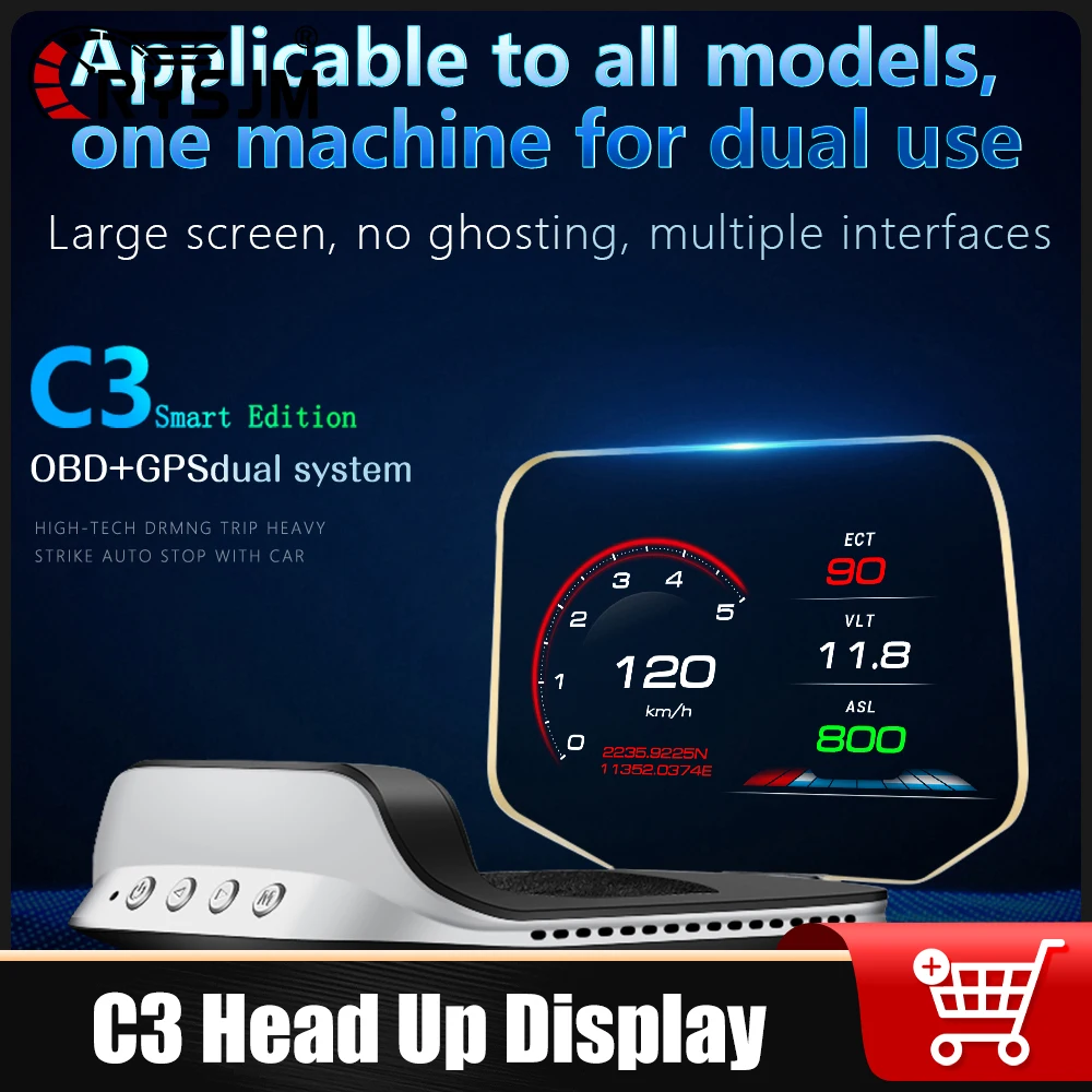 C3 OBD + GPS Dual System Navigation HUD Car Head Up Display Smart Projector Car Speedometer Obd2 Tachometer On-board Computer