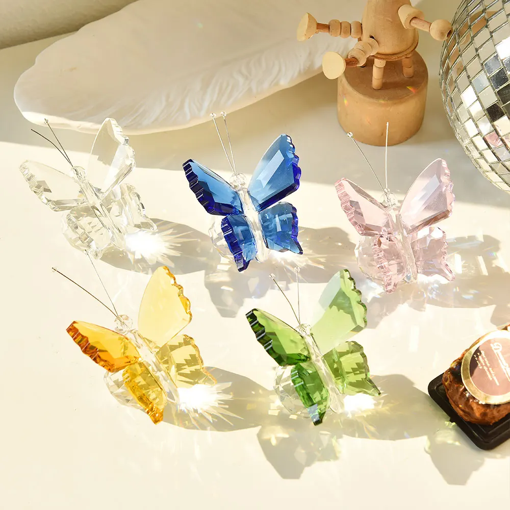 Beautiful Crystal Flying Butterfly with Crystal Ball Base Figurine Collection Ornament Statue Animal Collectible for Valentine's