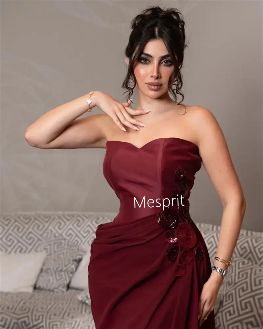 Customized Formal Chiffon Pleat Straight Strapless Midi Dresses Bespoke Occasion Dresses High Quality Elegant Saudi Arabia