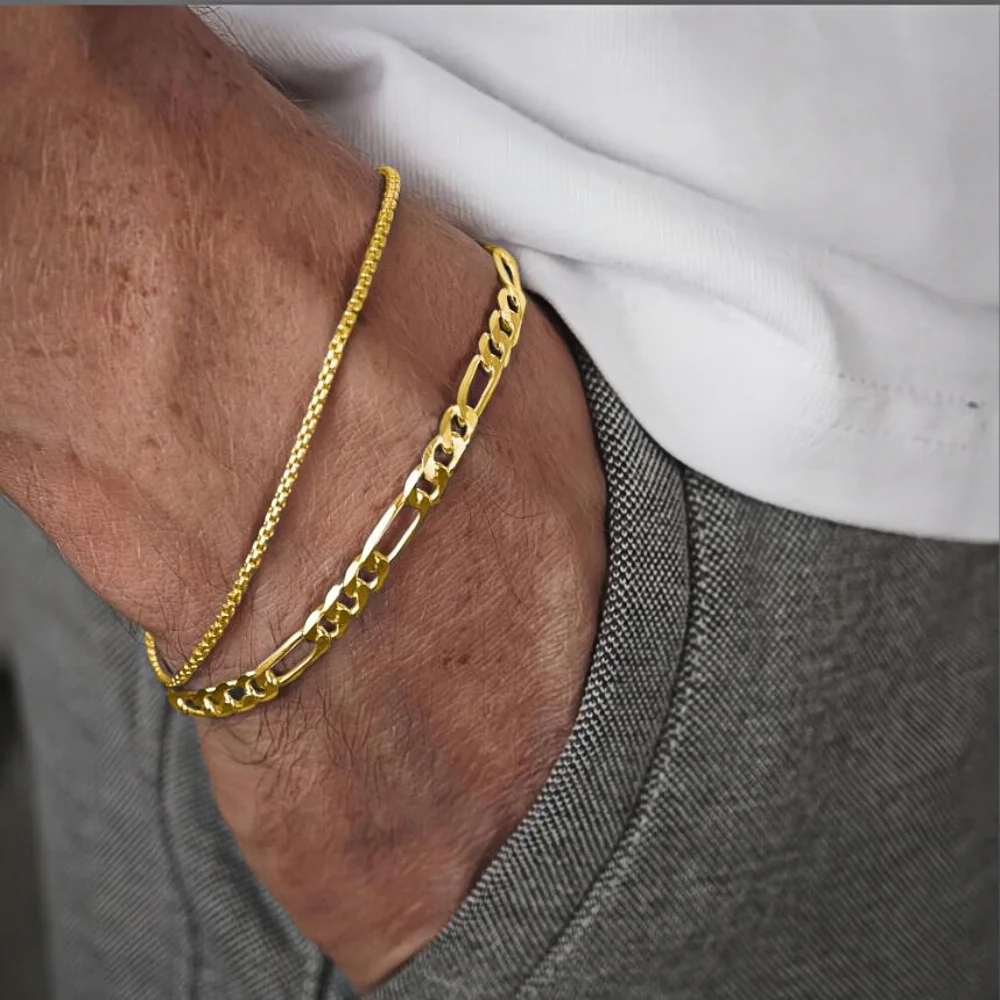الهيب هوب متعدد الطبقات فيجارو سلسلة الرجال سوار الهيب هوب التراص سوار معدني للنساء خمر مجوهرات الإكسسوارات