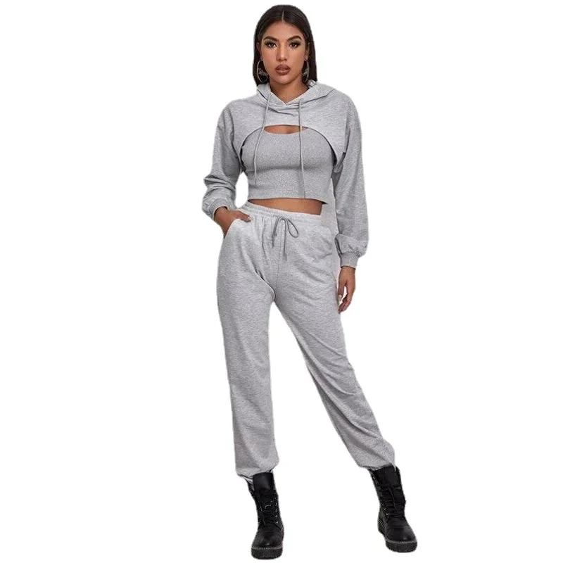 Suit Women's Tracksuit Hoodie Vest Pants Set Solid Color Woman Clothing Sports Tracksuit