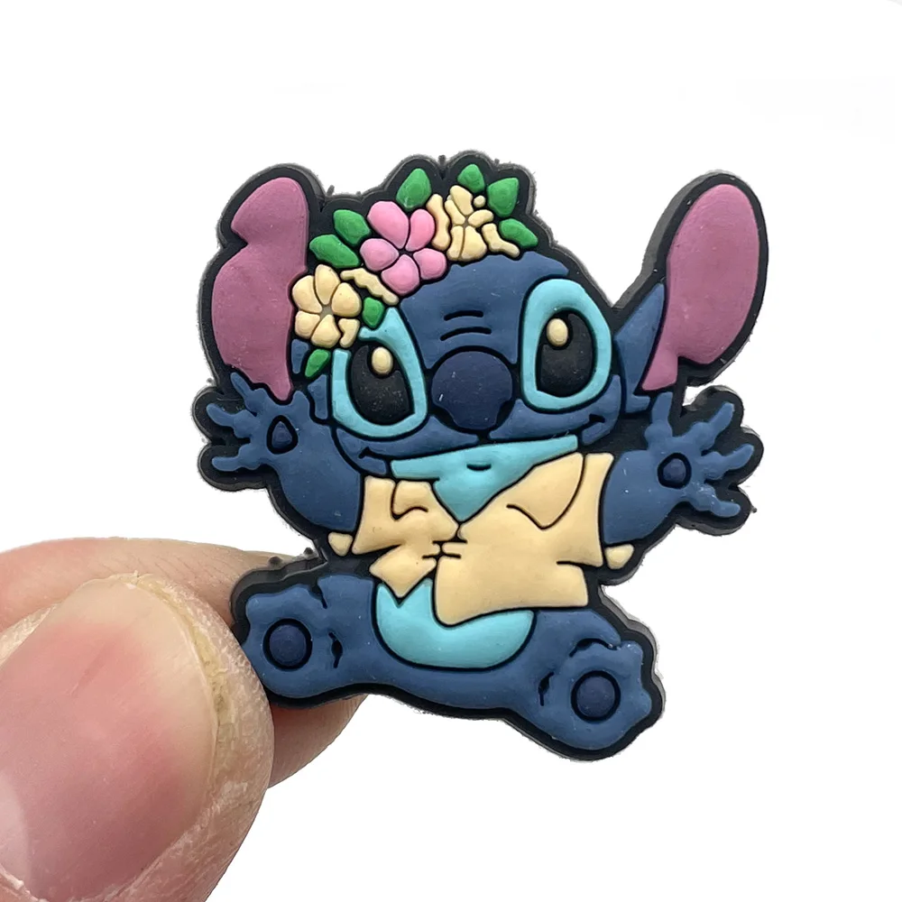 Cute Disney 1PCS Stitch PVC Shoe Charms DIY Cartoon Blue Sandals Accessories For Clogs Pins Decorate Boys Kids X-mas Party Gifts image 4