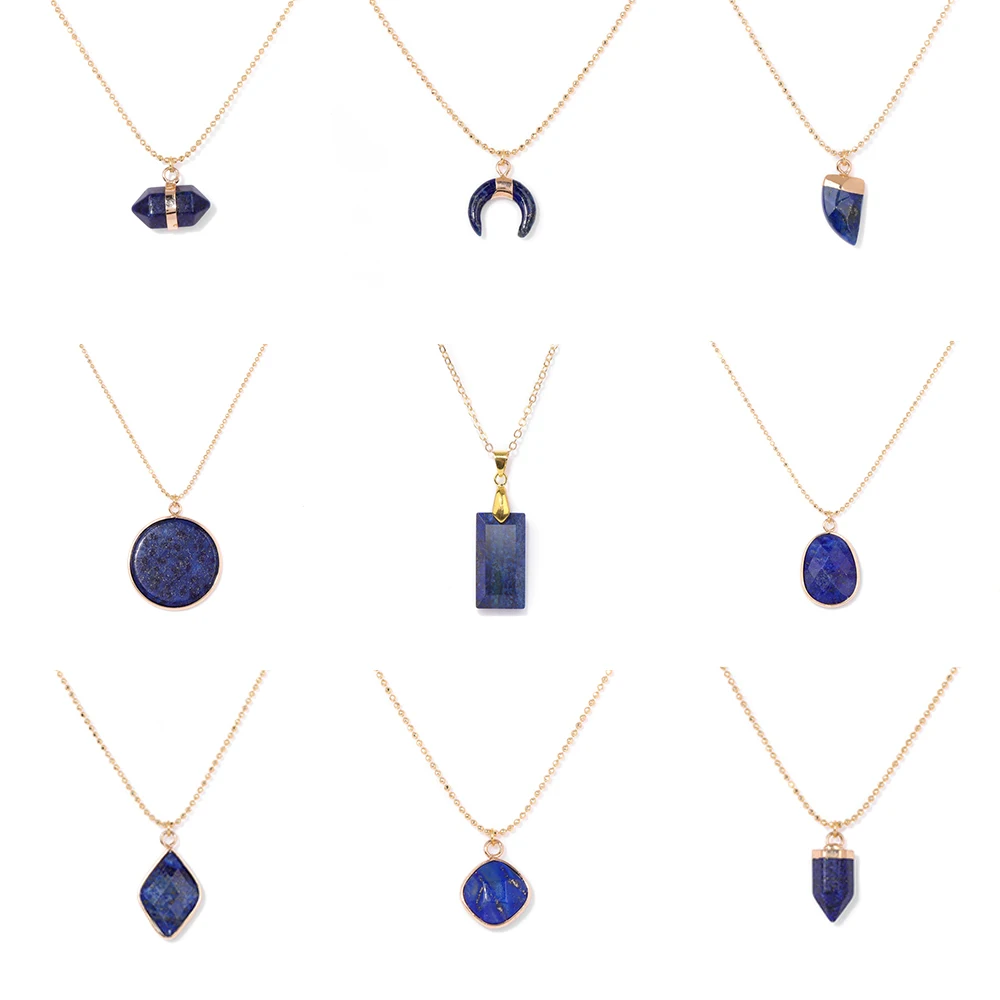 Collar con colgante de lapislázuli, collar de piedra de lapislázuli azul Irregular, gargantilla de cadena de Color dorado, regalo de joyería para mujer y amiga
