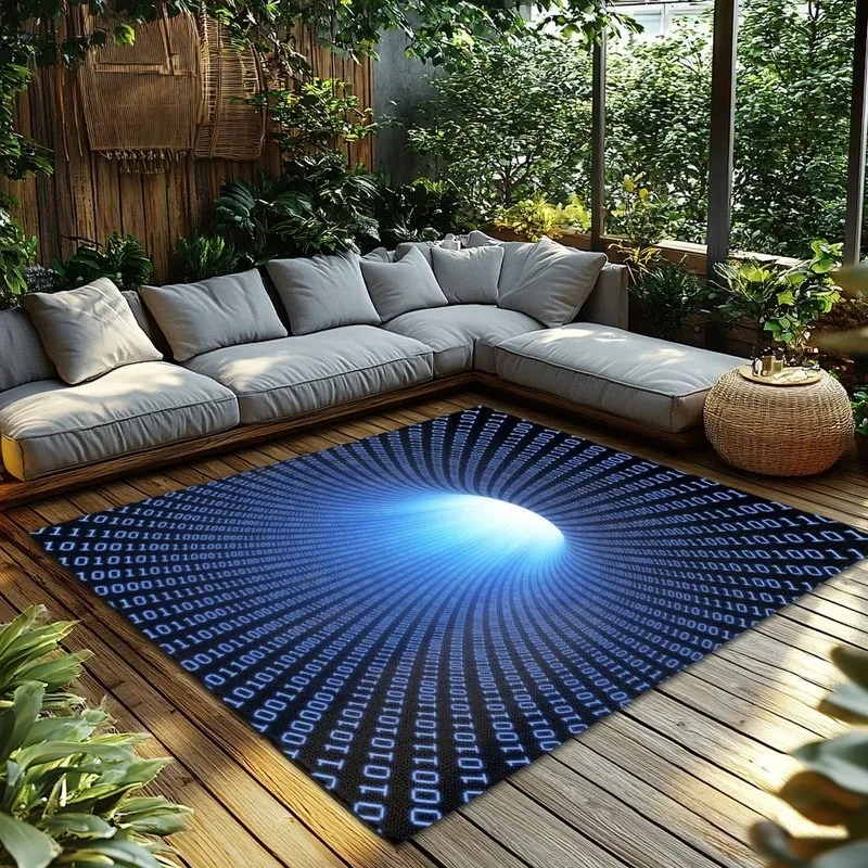 Tech Binary Code Spiral Optical Illusion Non Slip Flannel Floor Mat Home Decor Carpet