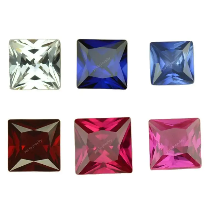 Sale Mohs Hardness 9 2x2~12x12mm Square Shape Synthetic Corundum Mix Colors Red Blue Purple Ruby Corundum Stone Loose Gems