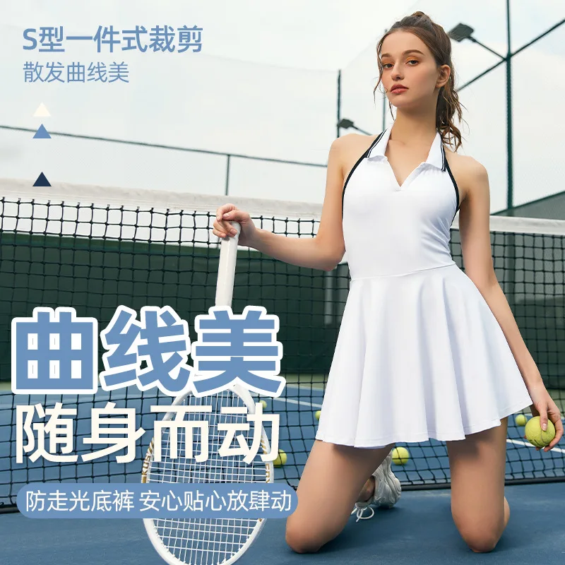 

Tennis Dress Women with Shorts Underneath Summer Badminton Golf Wear POLO Sportswear 2024 Training Suit Slim Fit Clothes