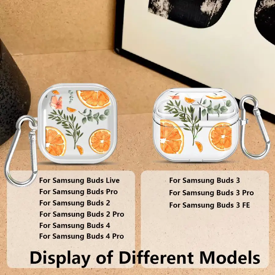 Orange Slice And Leaf Print Case For Samsung Galaxy Buds 4Pro 2 4 Pro Live 3Pro 3 FE Clear Earphone Cases Cover view 2