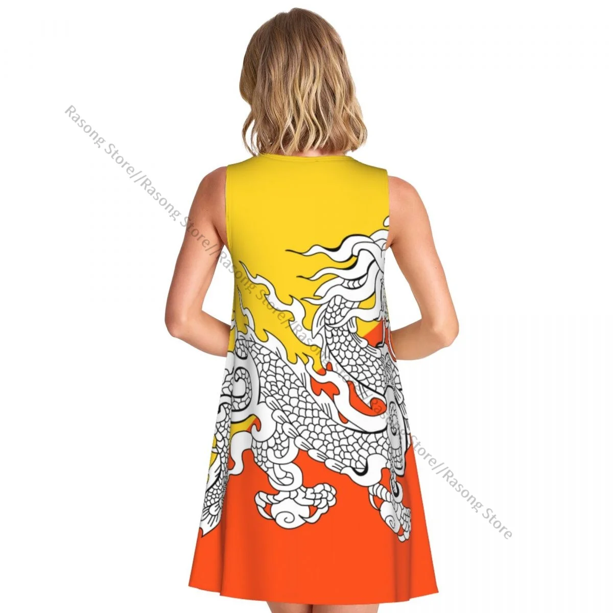 فستان نسائي صيفي كاجوال تي شيرت فساتين الشاطئ تغطي علم البوتان فستان تانك البديل