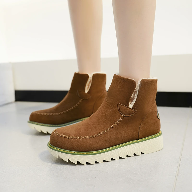 الشتاء جولة تو الراحة ومكافحة زلة العمل والترفيه الأحذية النسائية المألوف جديد دافئ سميكة سوليد أحذية بوت قصيرة أنيقة