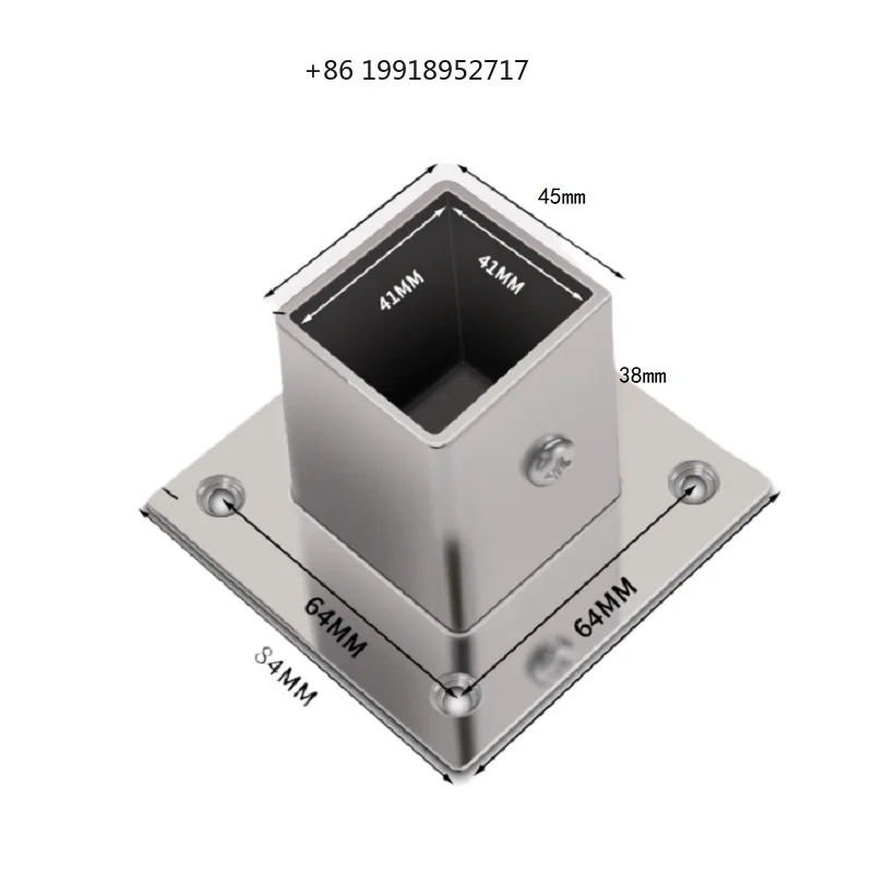 4PCS 40MM Stainless steel square tube flange base mounted tube bracket accessories shelf clothes pole tube seat
