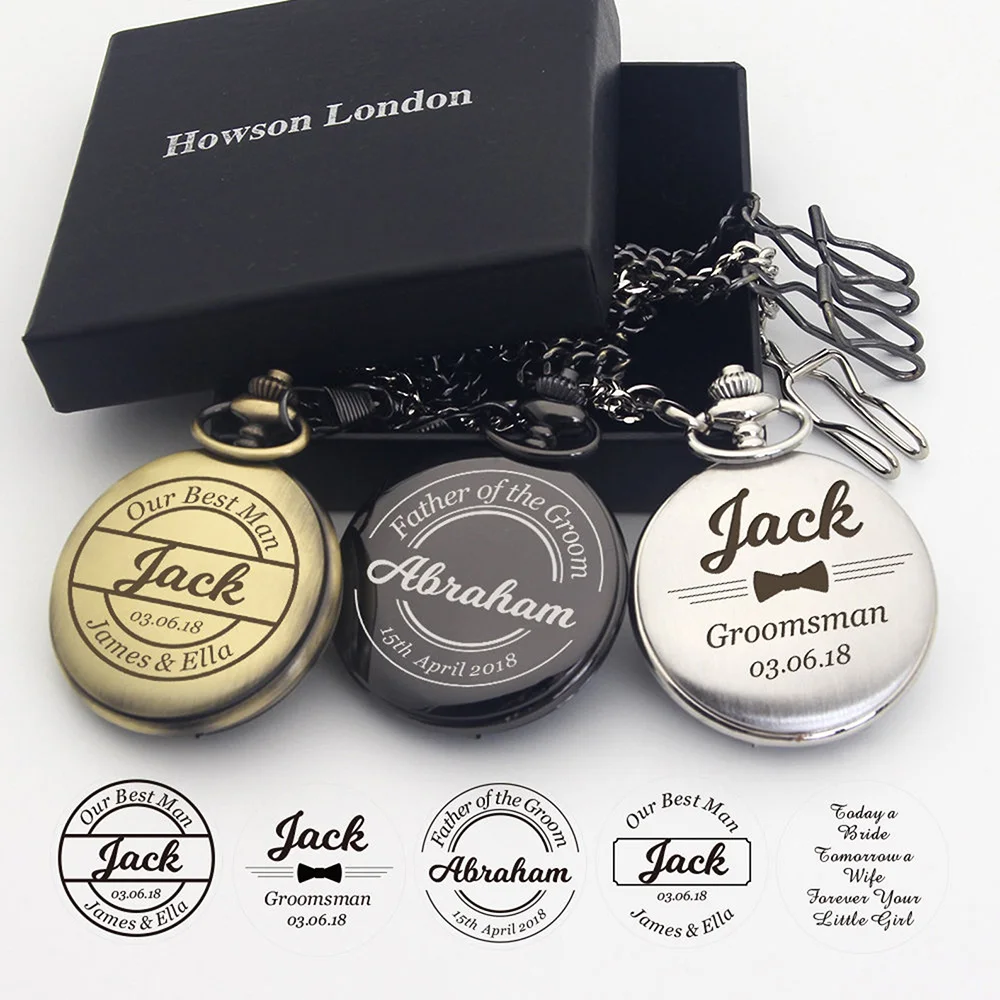 Personalised Engraved Pocket Watch Fathers Day Gift Custom Stylish Pocket Watch with Chain Wedding Bachelor Party Groomsmen Gift