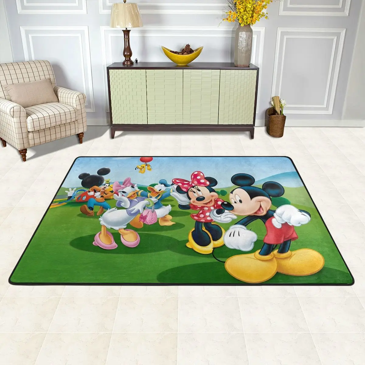 

MINISO Mickey Mouse Floor Carpets For Living Room Bedroom Bedside Carpet Velvet Soft Fashion Anti Slip Floor Mat Rug