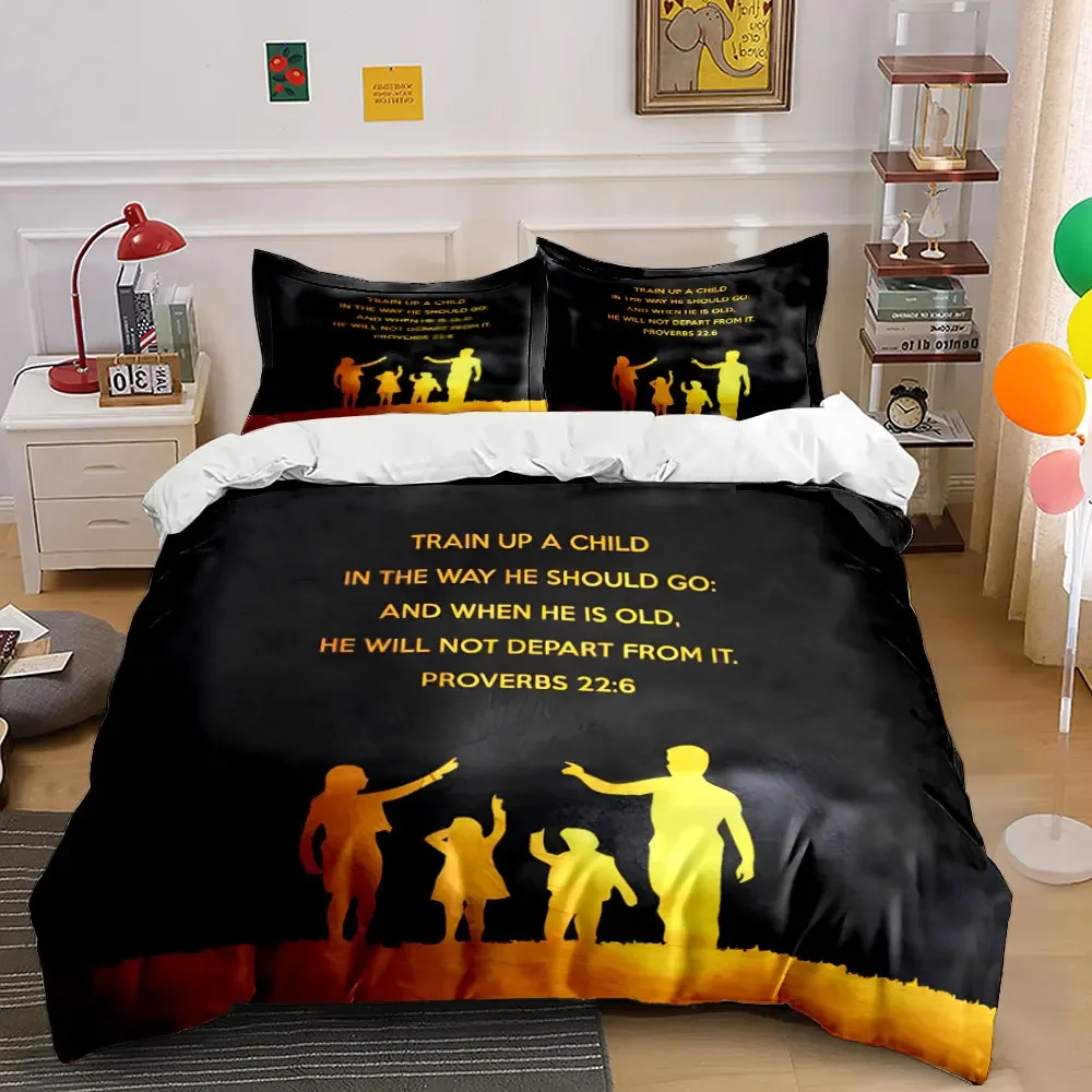 3Pcs Christian Family Bedding Set, Proverbs 22:6 