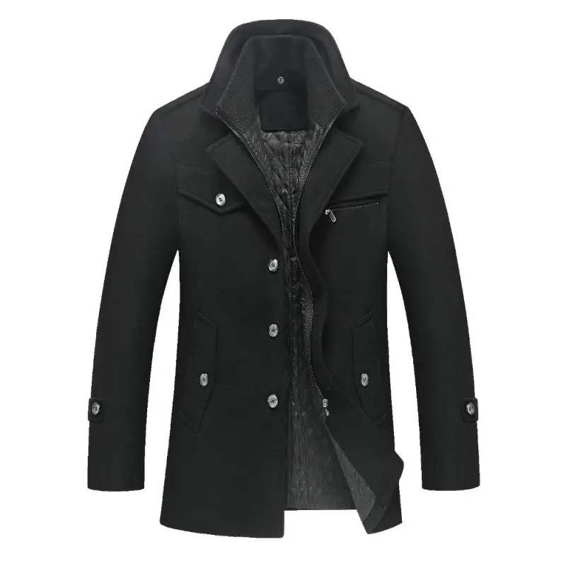 New Winter Wool Coat Slim Fit Jackets Mens Casual Warm Outerwear Jacket and Coat Men Pea Coat Size M-4Xl Drop Shipping 4 Colors