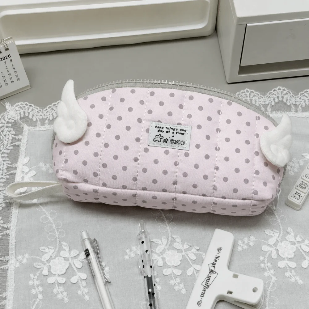 Polka Dot Print Pencil Case Multi-Layer Divided Shell Shape Pencil Pouch Large Capacity Portable Stationery Pouch Studnets